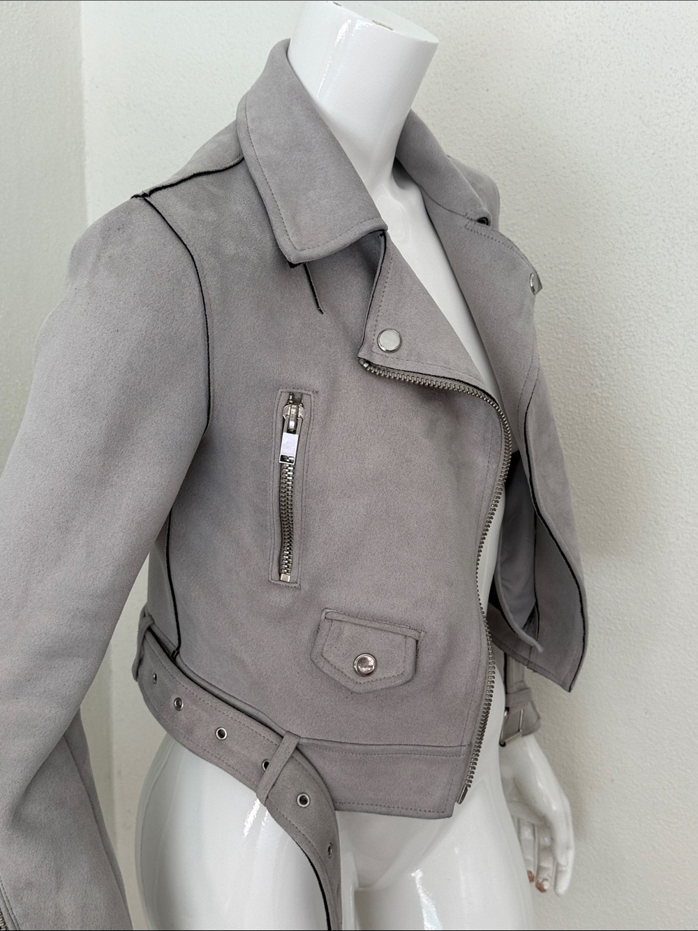 Zara UltraSuede Moto Jacket - Light Gray size XS- Excellent - Picture 8 of 13